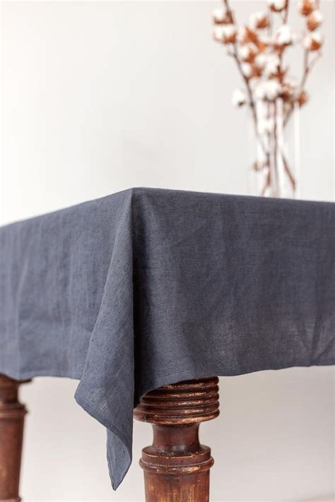 Natural Linen Tablecloth In Graphite Color Stonewashed Linen