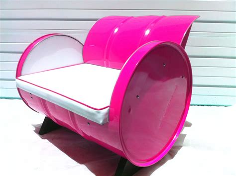 Recycled 55 Gallon Drum Arm Chair Blinding Magenta Powder Coat With