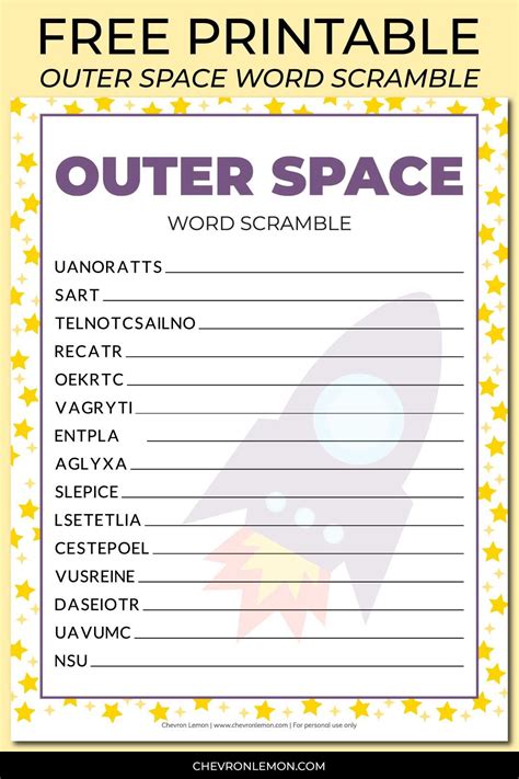 Outer Space Word Scramble Free Printable Space Activities Space