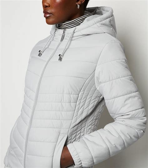 Womens Pale Grey Lightweight Hooded Puffer Jacket Aa Sourcing Ltd
