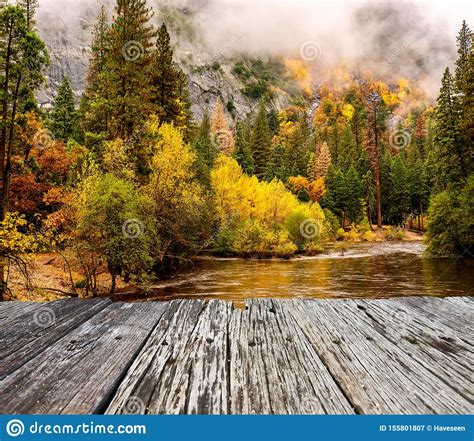 Yosemite National Park Valley And Merced River At Autumn Stock Image