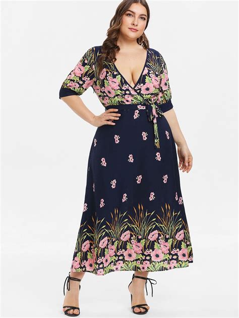 Wipalo Plus Size 5XL Floral Print Maxi Dress Women Sexy V Neck Summer