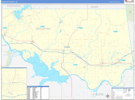 Sequoyah County Ok Zip Code Wall Map Basic Style By Marketmaps Mapsales