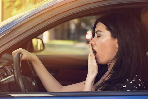 Sleepy Yawning Exhausted Young Woman Driving Her Car Andys Auto