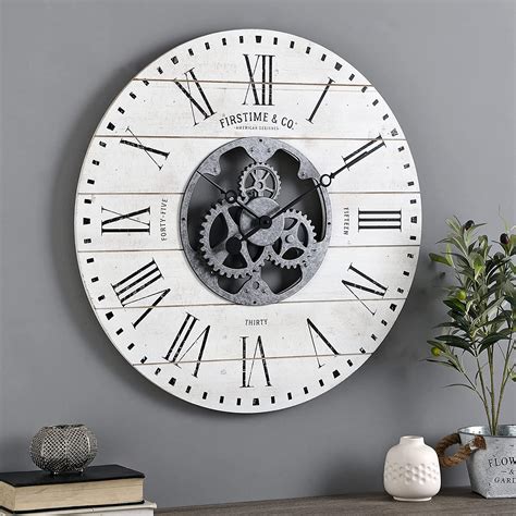 Firstime And Co Shiplap Gears Wall Clock 27 Aged White In 2022 Gear