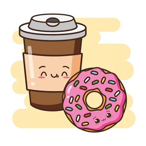Free Vector Kawaii Fast Food Cute Donut And Coffee Illustration