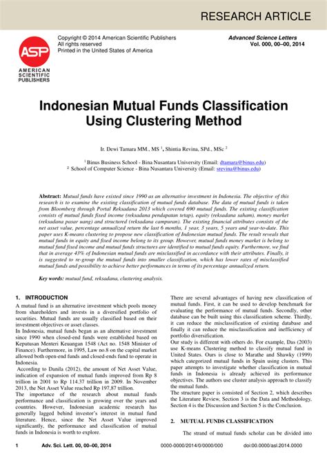 Pdf Indonesian Mutual Funds Classification Using Clustering Method