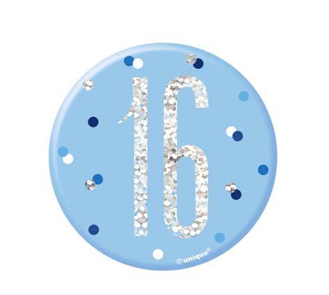 Blue Glitz 16 Birthday Badge