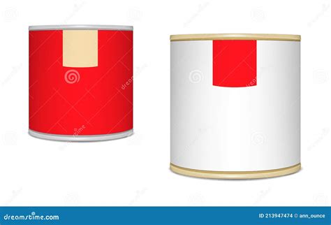 Silver And Golden Colored Round Tin Can With Paper Label Vector Mockup