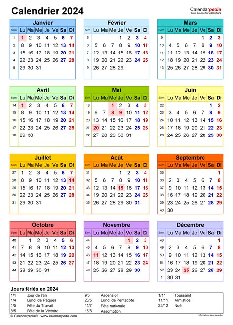 Calendrier 2024 Excel Word Et Pdf Calendarpedia