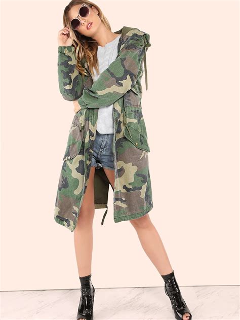 Oversized Camo Utility Jacket Camouflage Sheinsheinside
