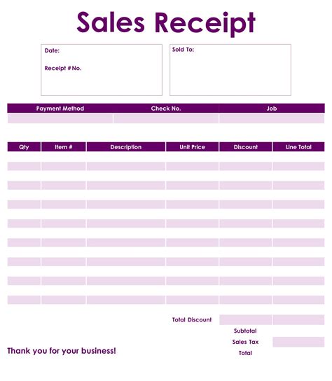 Printable Receipt Record Keeping Forms