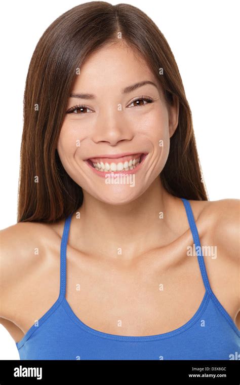closeup portrait of happy mixed race caucasian chinese asian multicultural woman smiling on