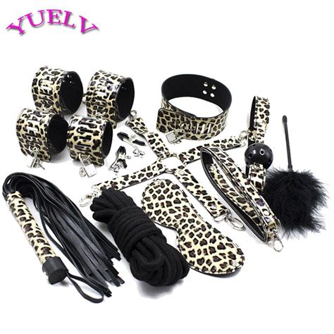 Yuelv 10pcs Set Adult Game Leather Bondage Kit Blindfold Gag Whip Rope Nipple Clamps Cuffs