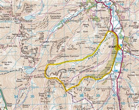 Fairfield Map Route Horseshoe Lake District Dovedale Best Walks