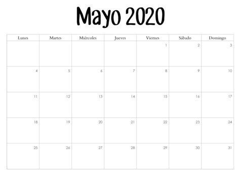 Pin En Calendario Mayo 2020 Para Imprimir