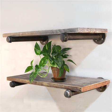 New 2436 Inch Diy Industrial Pipe Wooden Floating Shelf Rustic Wall