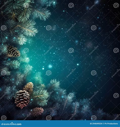 Christmas Dark Background With Pine Cones And Fir Branches Space For