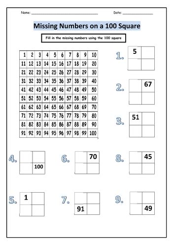 100 Square Worksheets Teaching Resources