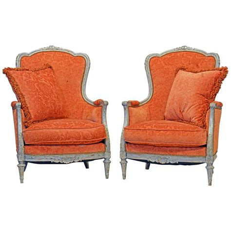 Pair Of French Belle Époque Louis Xvi Style Gray Painted Bergère Chairs