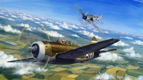 HD wallpaper p 47 thunderbolt air combat dogfight ww2 war painting