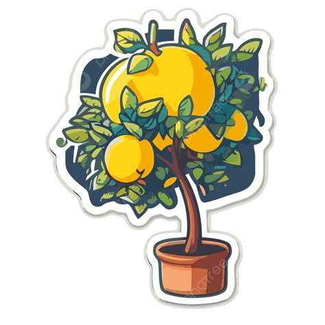 Sticker Of A Lemon Tree In A Pot Vector Clipart Lemon Tree Lemon Tree