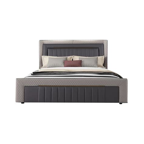 Modern Upholstered Cal King Bed Platform Bed Frame With Wingback