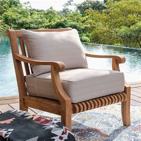 Mosko Solid Teak Wood Outdoor Lounge Chair With Beige Cushion