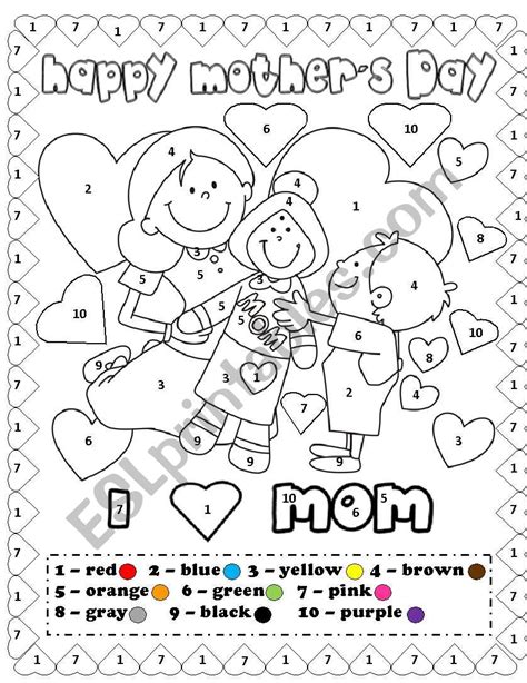 Mothers Day Color By Numbers Worksheet