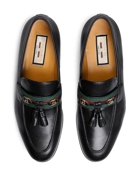 Gucci Paride Webbing Trimmed Tasselled Leather Loafers In Black Modesens