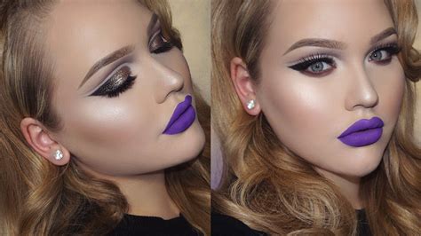 Glittery Double Cut Crease And Purple Lips Holiday Makeup