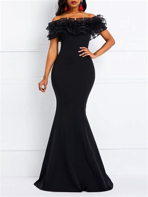 Black Slash Neck Mermaid High Elasticity Evening Dress Long Black Maxi Dress