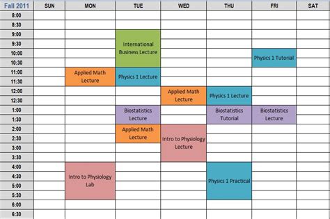 College Class Schedule Template Printable Printable Templates