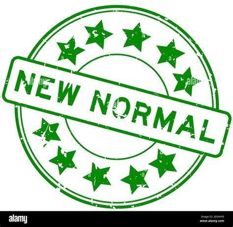 Grunge Green New Normal Word With Star Icon Round Rubber Seal Stamp On White Background Stock