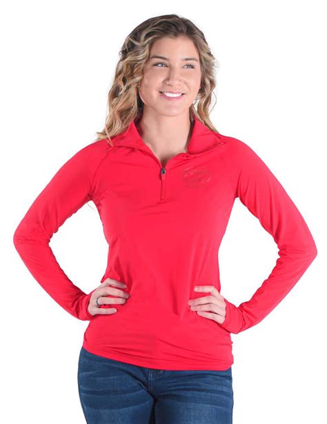 Breathe Instant Cooling Upf Quarter Zip Long Sleeve Tee With Thumbholes Bright Red Cowgirl