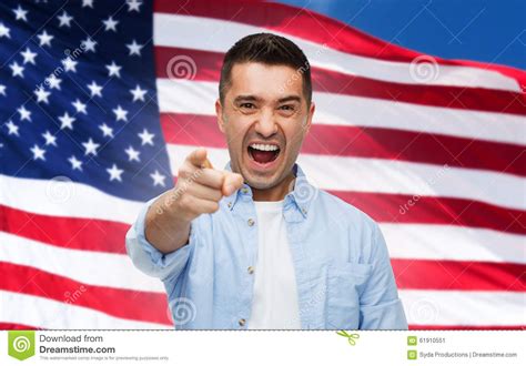 Angry Man Pointing On You Over American Flag Stock Photo Image 61910551