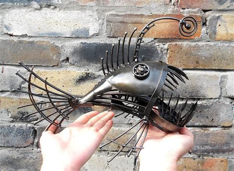 Art Metal Sculpture Angler Fish Steampunk Predatory Fish Figurine