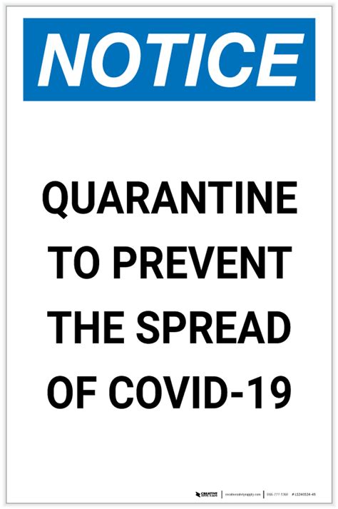 Notice Quarantine To Prevent Covid 19 Ansi Portrait Label