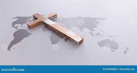 Jesus Cross Gospel Mission And World Map Background Stock Photo