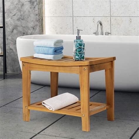Modern Natural Solid Acacia Wood Sturdy Bathroom Shower Bench 1375