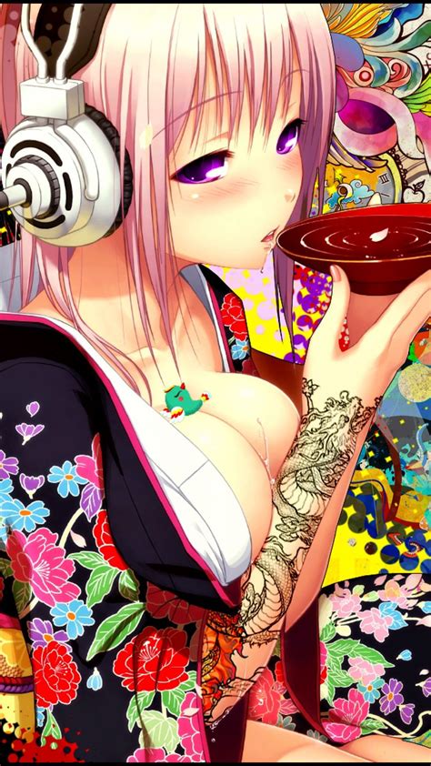 Sexy Anime Girl Headphones Drinking Tea Iphone 6 Plus Hd