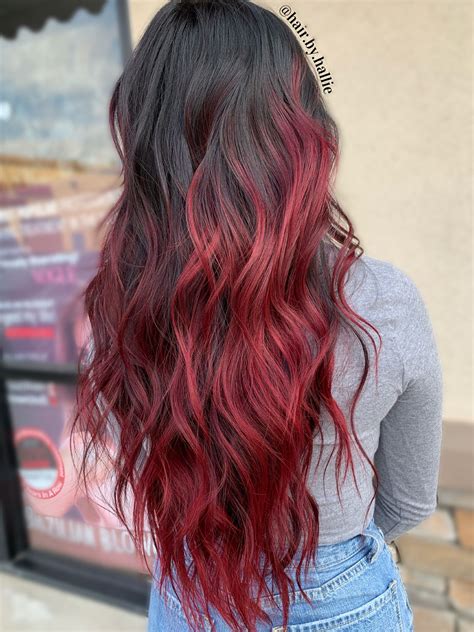 Cherry Red Balayage Ombre Red Balayage Hair Hair Color Underneath