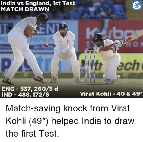 — akhilesh jha (@akhiles33189216) february 25, 2021. India vs England 1st Test MATCH DRAWN ENG 537 2603 D Virat Kohli 4O & 49* IND 488 1726 Match ...