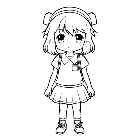 Anime Girl Coloring Page With Girl Of Her School Uniform Sitting In