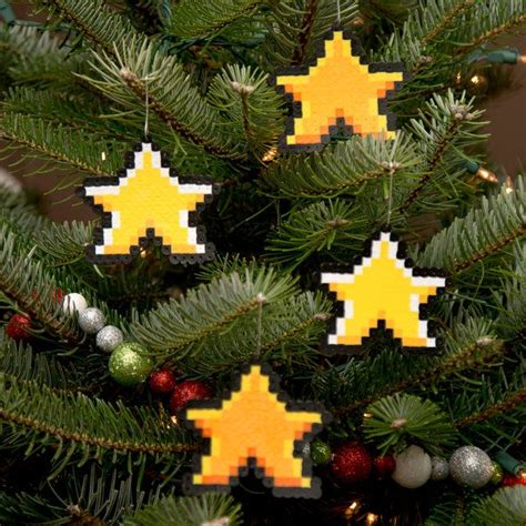 8 Bit Pixel Art Christmas Ornament Stars Set Of 4 By Adamcrockett
