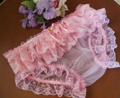 Underwear Vintage Pinup Burlesque Style Frilly Ruffle Sheer Nylon Panties Frilly Knickers
