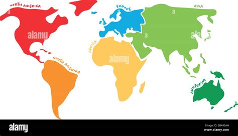 Multicolored World Map Divided To Six Continents In Different Colors