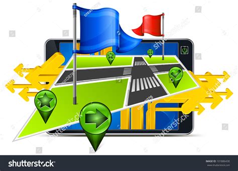 Gps Navigation Map Flags Arrows Pointer Vector De Stock Libre De