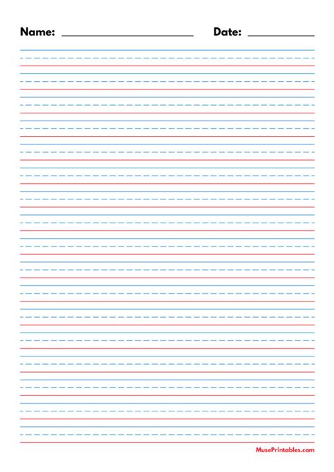 Printable Blue And Red Name And Date Handwriting Paper 3 8 Inch