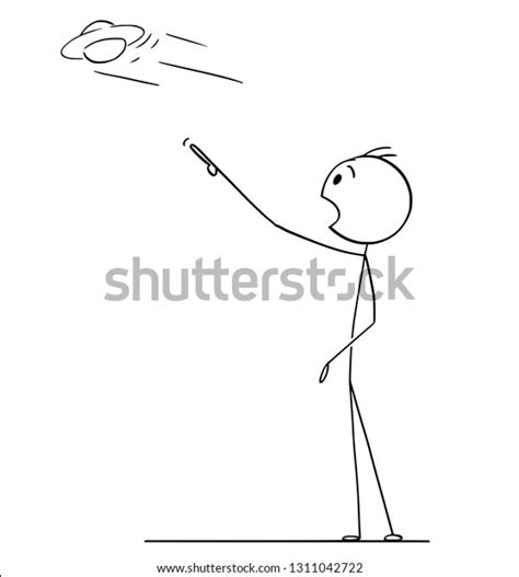 Cartoon Stick Figure Drawing Of Surprised Man Hand Pointing And